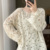 High-end Hollow Crochet 100% Pure Cashmere Women's Round Neck Handmade Lace Sweater Loose Bottoming Top #2