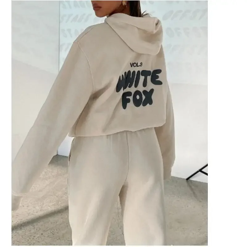 Women's hoodies sets 2024 Spring Fleeced Letters Printing Loose Hooded Two Piece Sweatpants Jogger Pants Set Sweatsuit Tracksuit