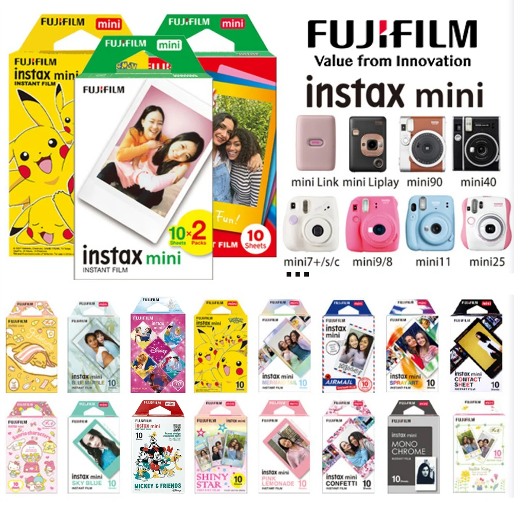Fujifilm Instax Mini Folhas de Filme Instantâneo Papel Fotográfico para Fuji 11 40 50 90 25 70 10 Sp2 Link Câmera Liplay Impressora 3