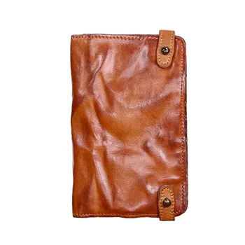 Strato di pelle bovina Colore strofinato a mano Crea un vecchio portafoglio lungo da uomo Portafoglio multi-carta vintage