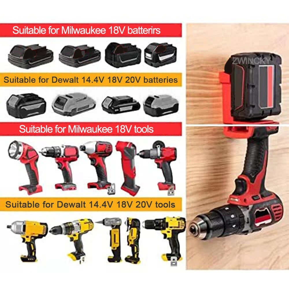 밀워키 18V 20V 드릴 도구 용 Dewalt 용 도구 마운트 Dewalt 20V 배터리 마운트 도크 홀더 고정 시트 용 배터리 홀더