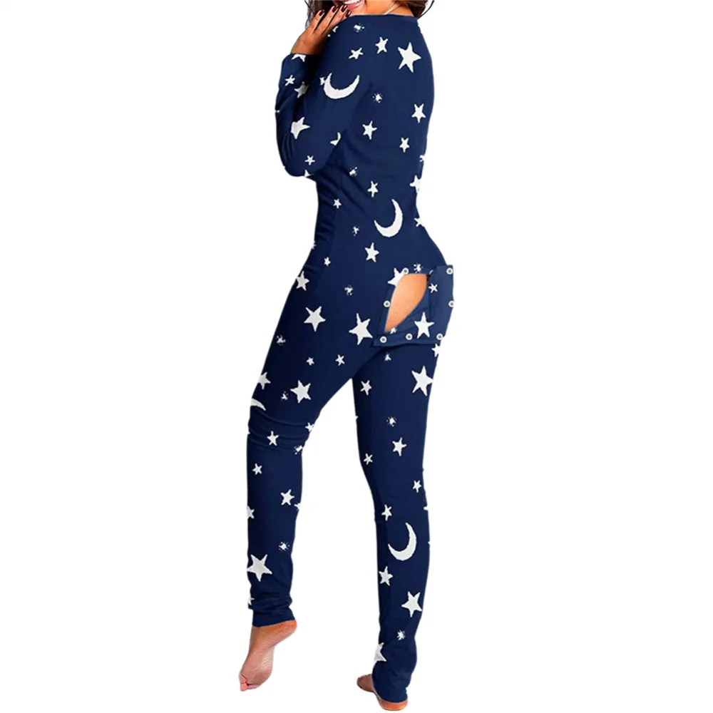 thumbnail image 1 of Pijama sexy para mujer, mono con botones en la parte delantera y trasera, con solapa en el trasero, ropa de dormir con botones para Halloween, 1 of 5