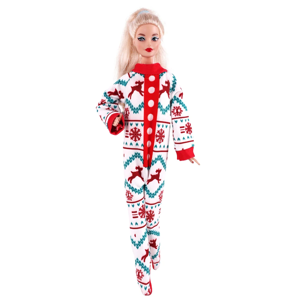 Doll Clothes Christmas Jumpsuit Sweater Short Sleeve For Barbies Accessories Cute Snowman Pattern For Big Elf Dolls,Holiday Gift 2