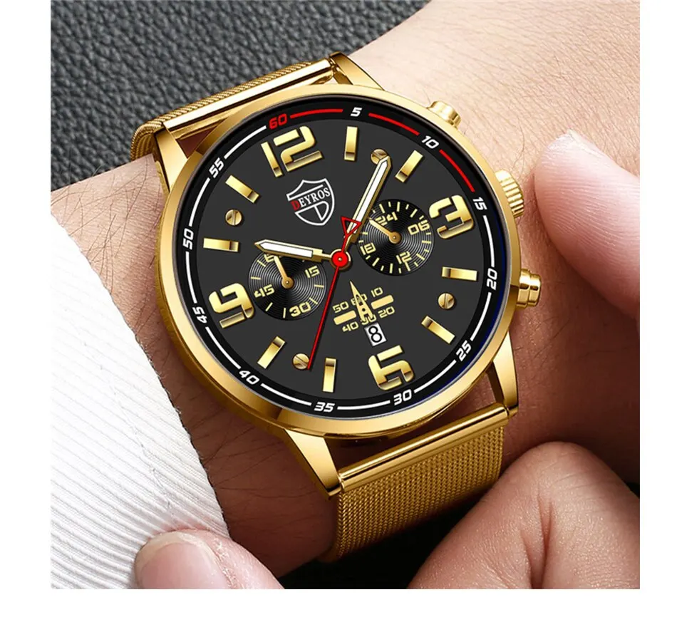 Sb192ff9b79064dcd81ceed9e956e6fceP 2PCS Fashion Mens Business Sports Watches Male Casual Stainless Steel Mesh Belt Quartz Watch Men Necklace Wrist Watch Mallzona