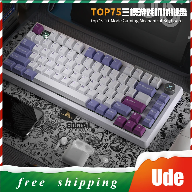 Беспроводная механическая клавиатура Darmoshark TOP75 с RGB-рукояткой, трехрежимная полноклавишная клавиатура с горячей заменой и низкой задержкой для E-sports Mac Win
