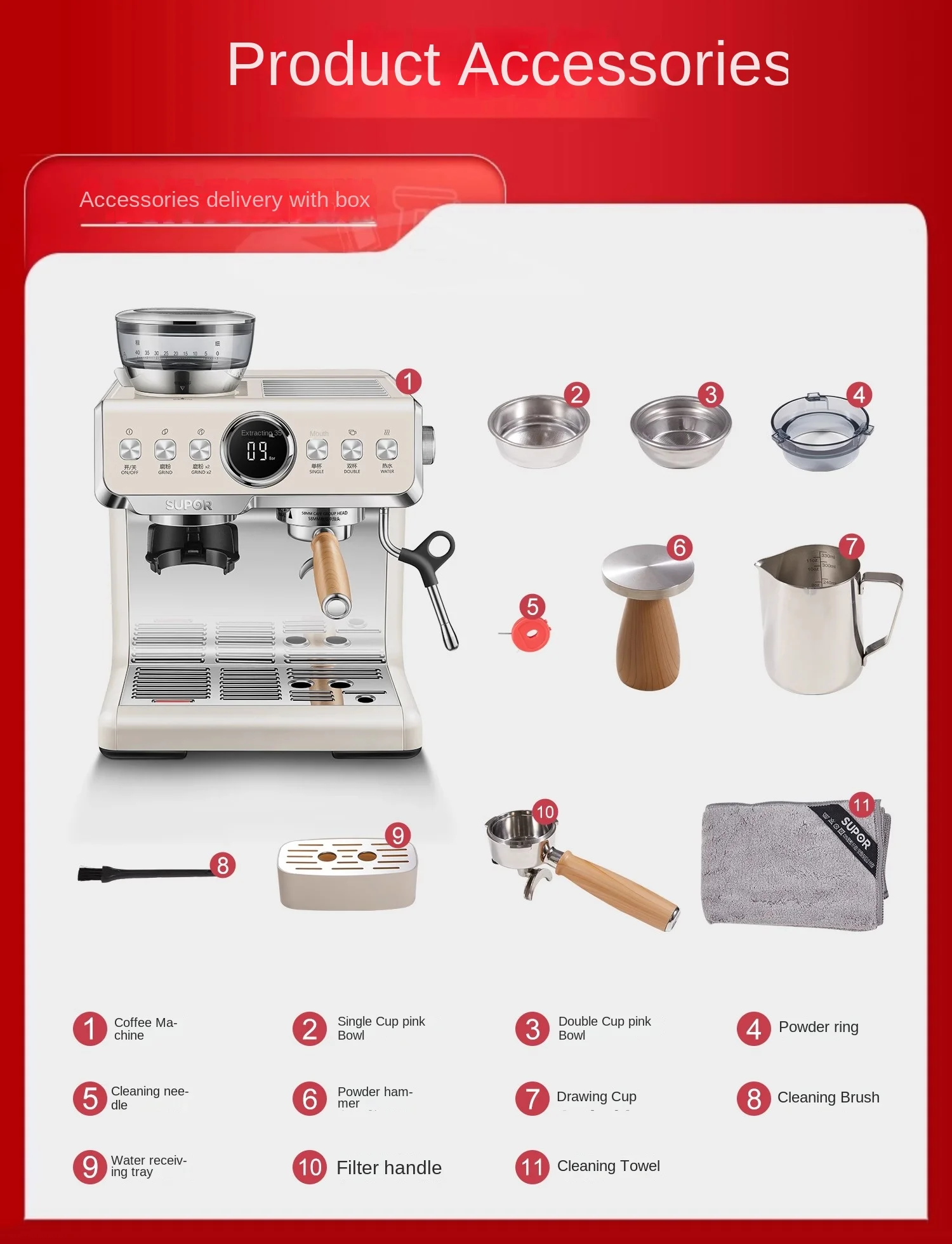 SUPOR SW-CFB302 Espresso semi-automatic coffee machine Home office small milk foam grinding a embodiment of grinding coffee 6