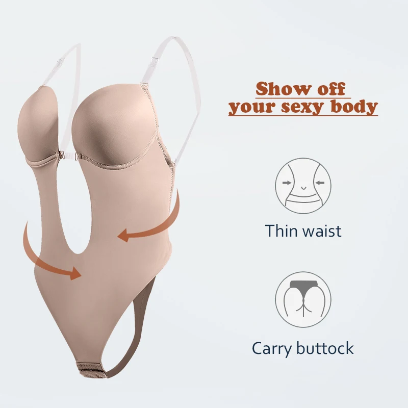 Bodysuit Shapewear Deep V-Neck Whole Body Shapers Backless Underwear Sexy Thong Women Wedding Slimming Leotard Push Up Corset