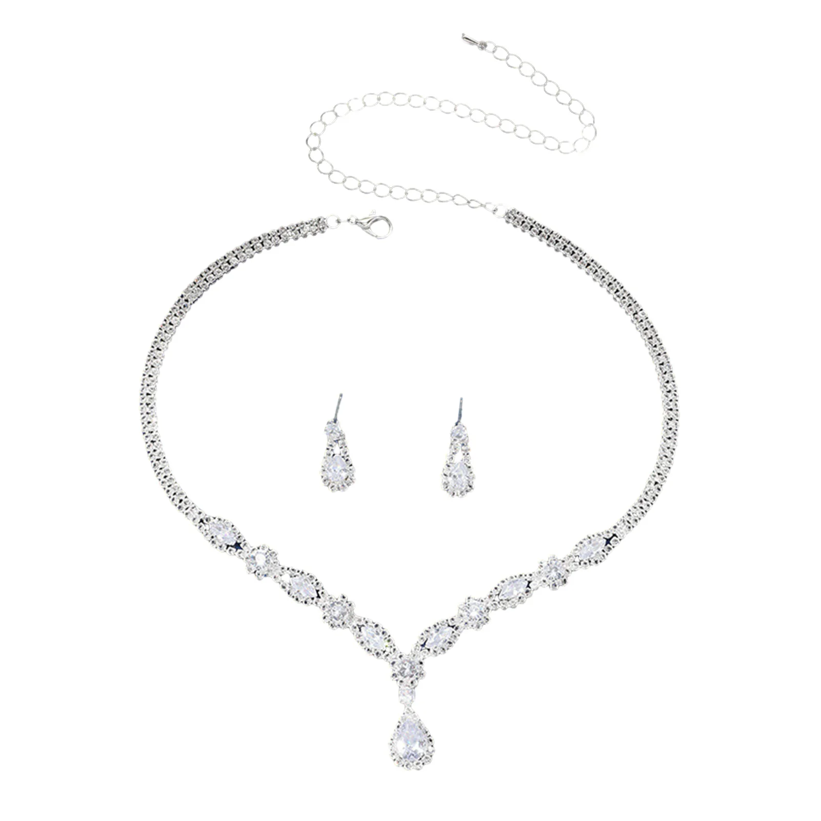 

Серьги и ожерелье комплект ювелирных изделий Свадебный комплект из белого золота для невесты на День святого Валентина Рождество подарок