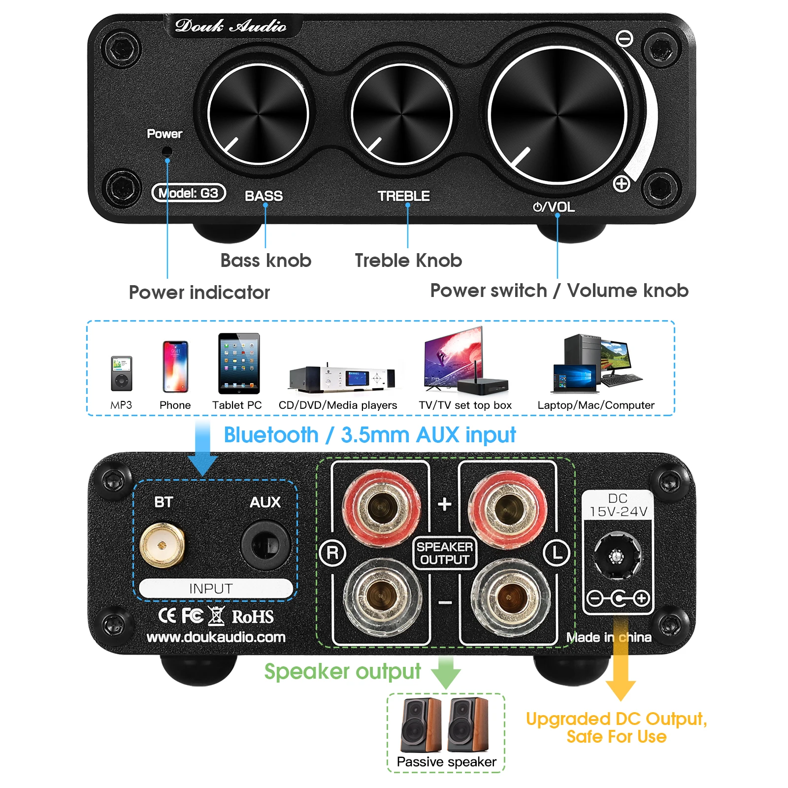 Douk audio-ミニg3デジタルアンプ,bluetooth 5.0,tpa3116,2.0 
