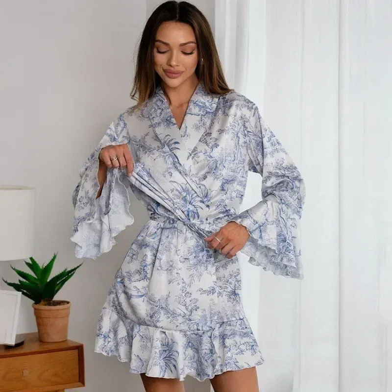 2025 Pajamas Long-sleeved Ruffle Edge Nightgown