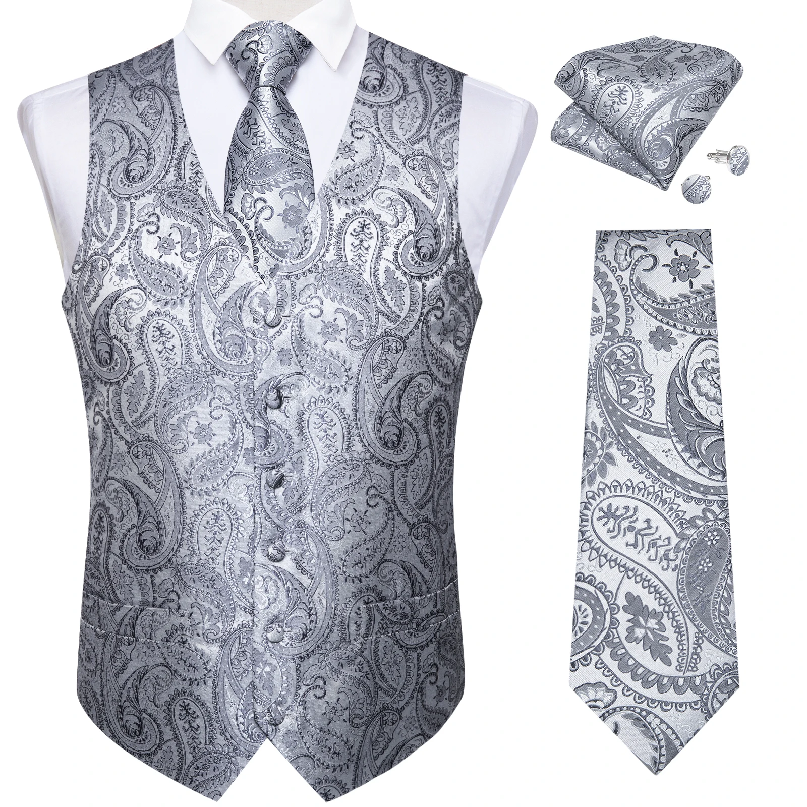 casual blazer Classic Men's Red Wedding Vests Silk Vintage Paisley Formal Dress V Neck Waistcoat Tie Ring Pocket Square Cufflinks 5pc Set blazer for men wedding