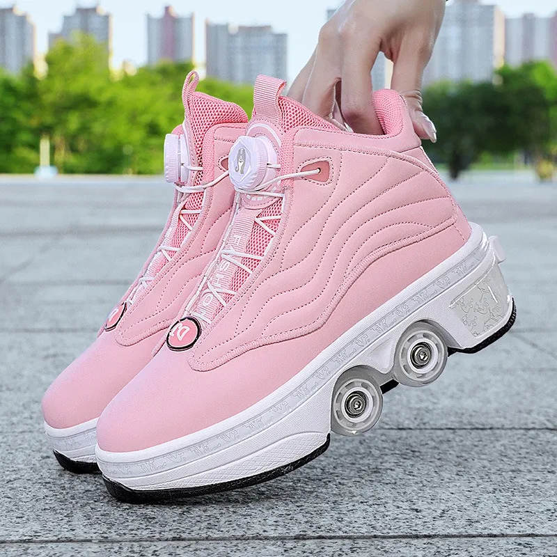 Roller Skate Shoes Kids Spring Casual Sports Children 4 Wheels Sneakers Boys Girls Wheel Shoes Gift Game Toys White Footwear