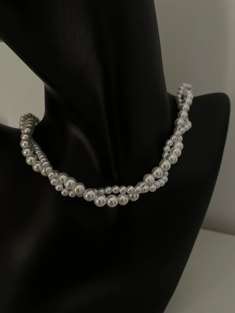 French elegant gentle double-layer winding pearl necklace round pendant sweater chain