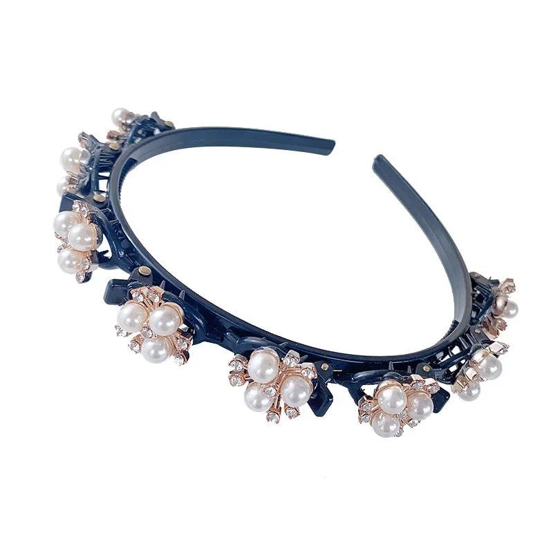 더블 레이어 밴드 클립 머리띠, 플라스틱 땋은 머리띠, 펑크 뜨게, 여성용 머리띠, 헤어 액세서리, 진주 패션