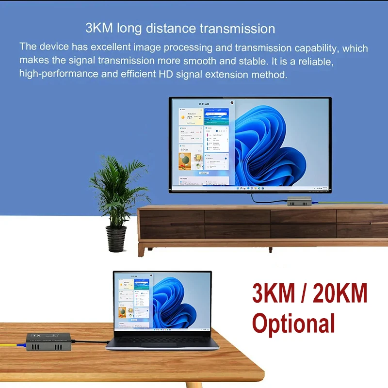 20Km HDMI Fiber Extender Over Single SC Fiber Optical Cable 3km 1080P HDMI To Fi