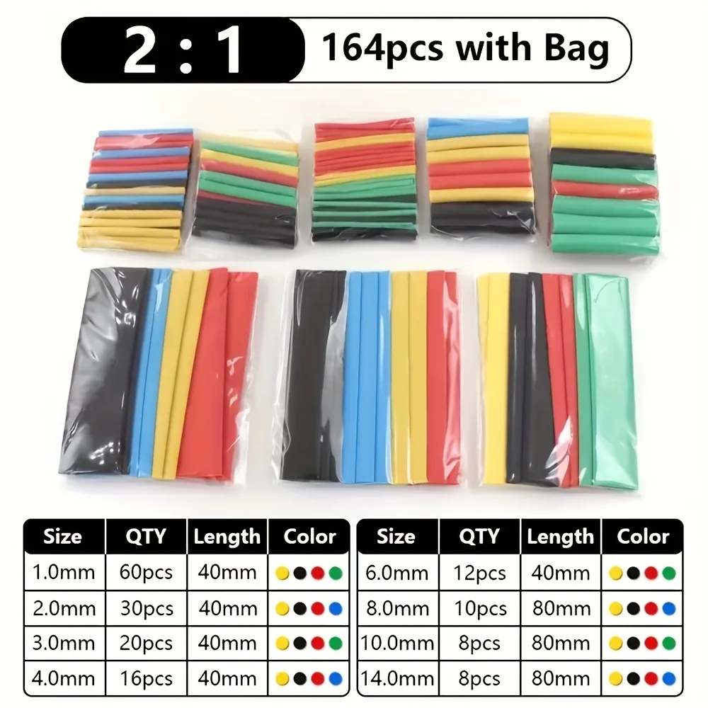 Heat Shrink Tube Kit 127-750pcs Multi size heat shrink tubing kit Universal 2:1 shrink High temperature resistant Insulated tubing with box