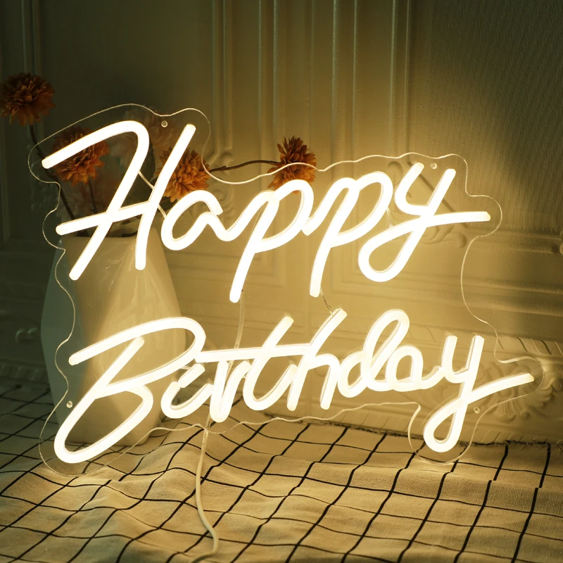 Neon Sign Happy Birthday LED Indoor Wall Lights Party Wedding Shop Window Restaurant Decoration Warm White