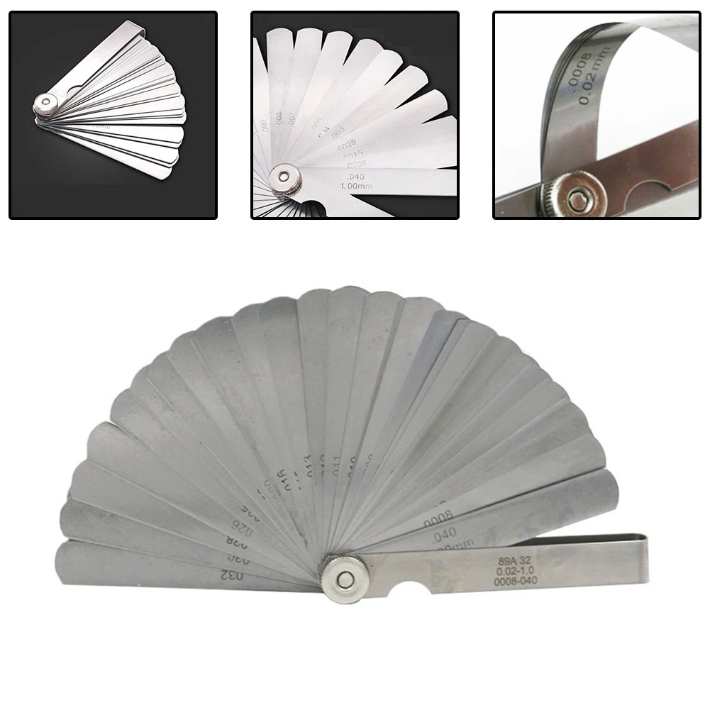 32 Blades Feeler Gauge Stainless Steel Metric 0.02-1.00mm Gap Measurement Tool for Engine Valve Adjustment