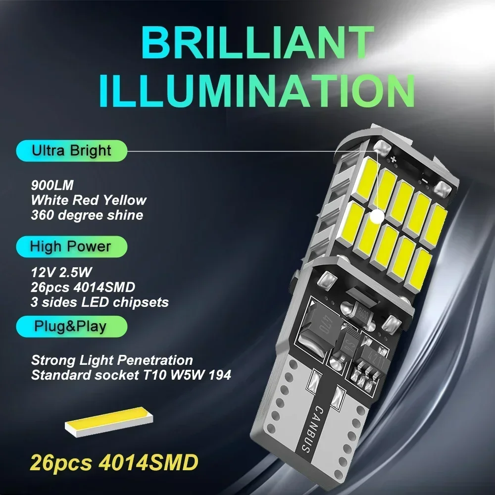W5W T10 LED ���� Canbus 4014 26SMD 6000K 168 194 LED 5w5 �ڵ��� ���׸��� �� ���� ��ȣ�� ���� ��ȣ ����, 12V, 6 ��