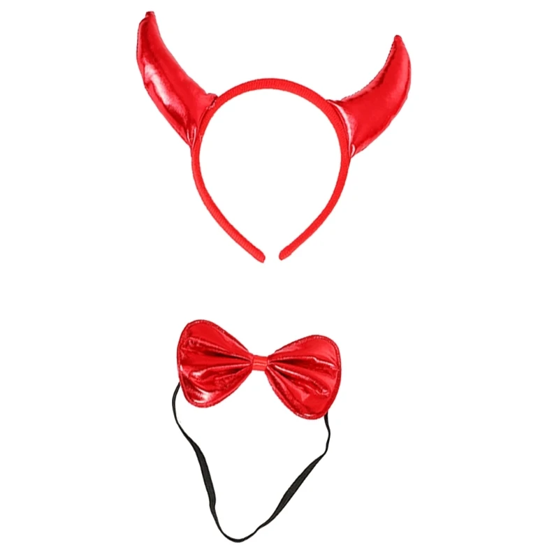 Devil Costume Kits Halloween Party Prop Devil Ears Headband Bow Tie Tail Set Cosplays Performances Prop for Women Kids