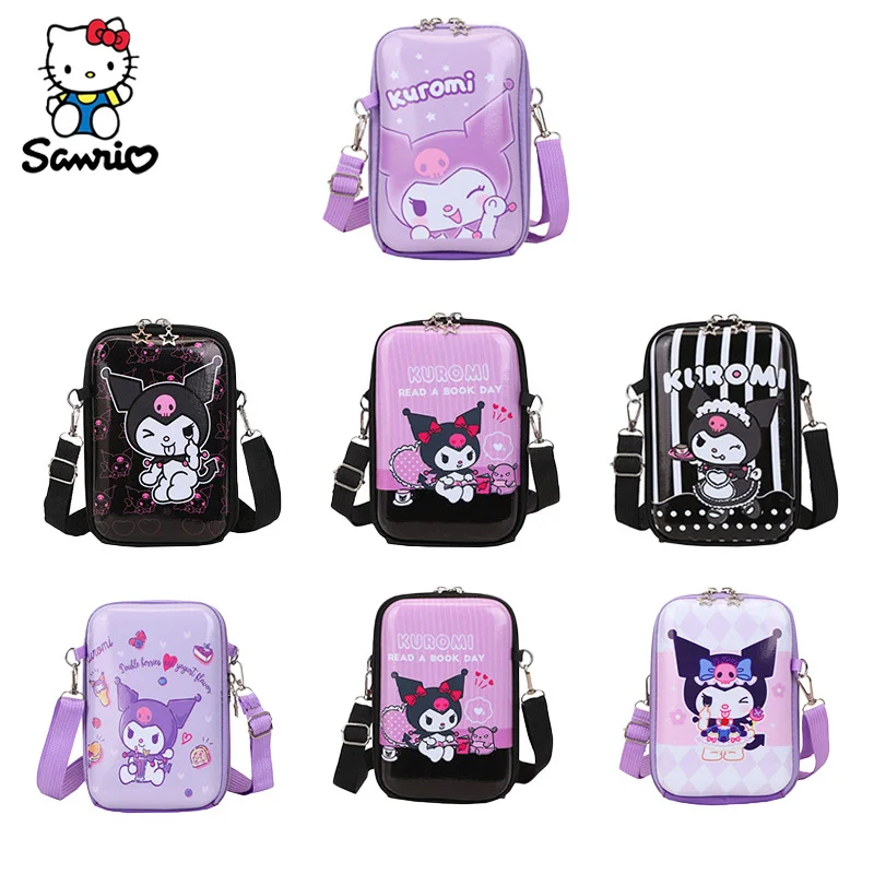 New Sanrio Cross Bag Cartoon Kuromi My Melody Hard Shell Coin Purse Cute Hello Kitty Cinnamoroll wallet Mobile Phone Bag Gifts mermaid barbi accessories jewelry set sequins purse necklace bracelet bow hair clip shell earring gift for girls photo props