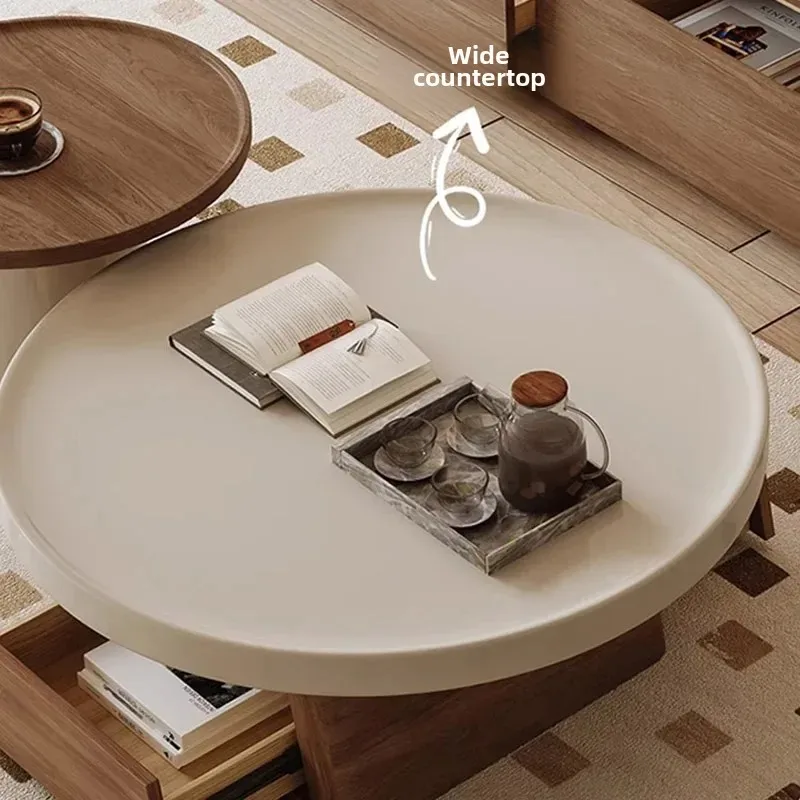Round Coffee Table, Simple and Stylish Wooden Coffee Table for Living Room Use, Cream Style Living Room Round Table