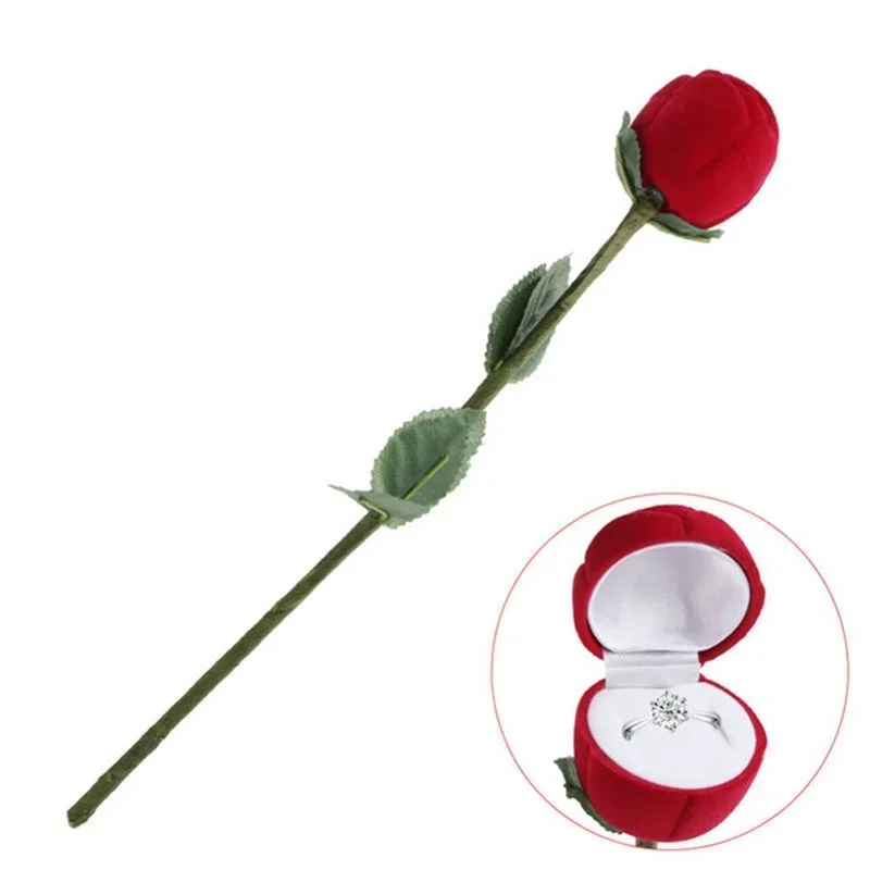 1pc Portable 3D Red Rose Jewelry Box Wedding Ring Gift Box Earring Storage Display Stand Earring Ring Gift Box