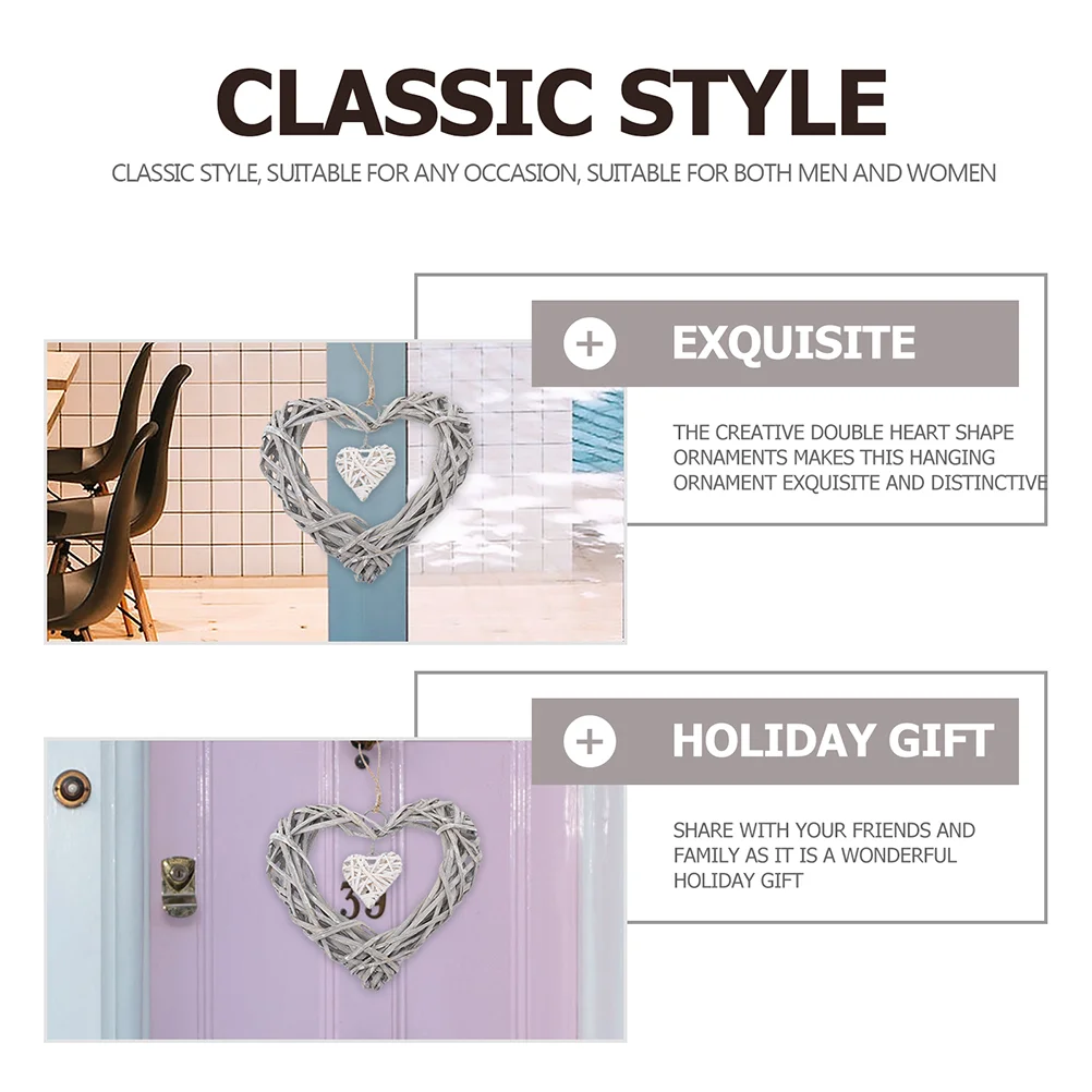 3 Pcs Heart Shaped Hanging Decorations Door Wreath Rattan Wicker Wall Decor Living Room Bedroom Kitchen Home Decor Wind Chimes 6