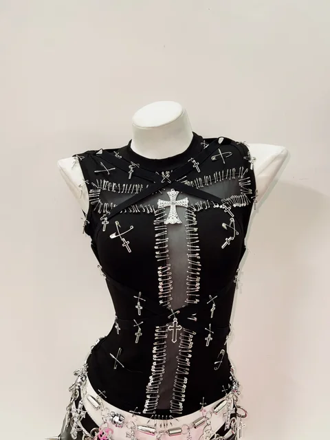 Gothic Safety Pin Cross Top 3