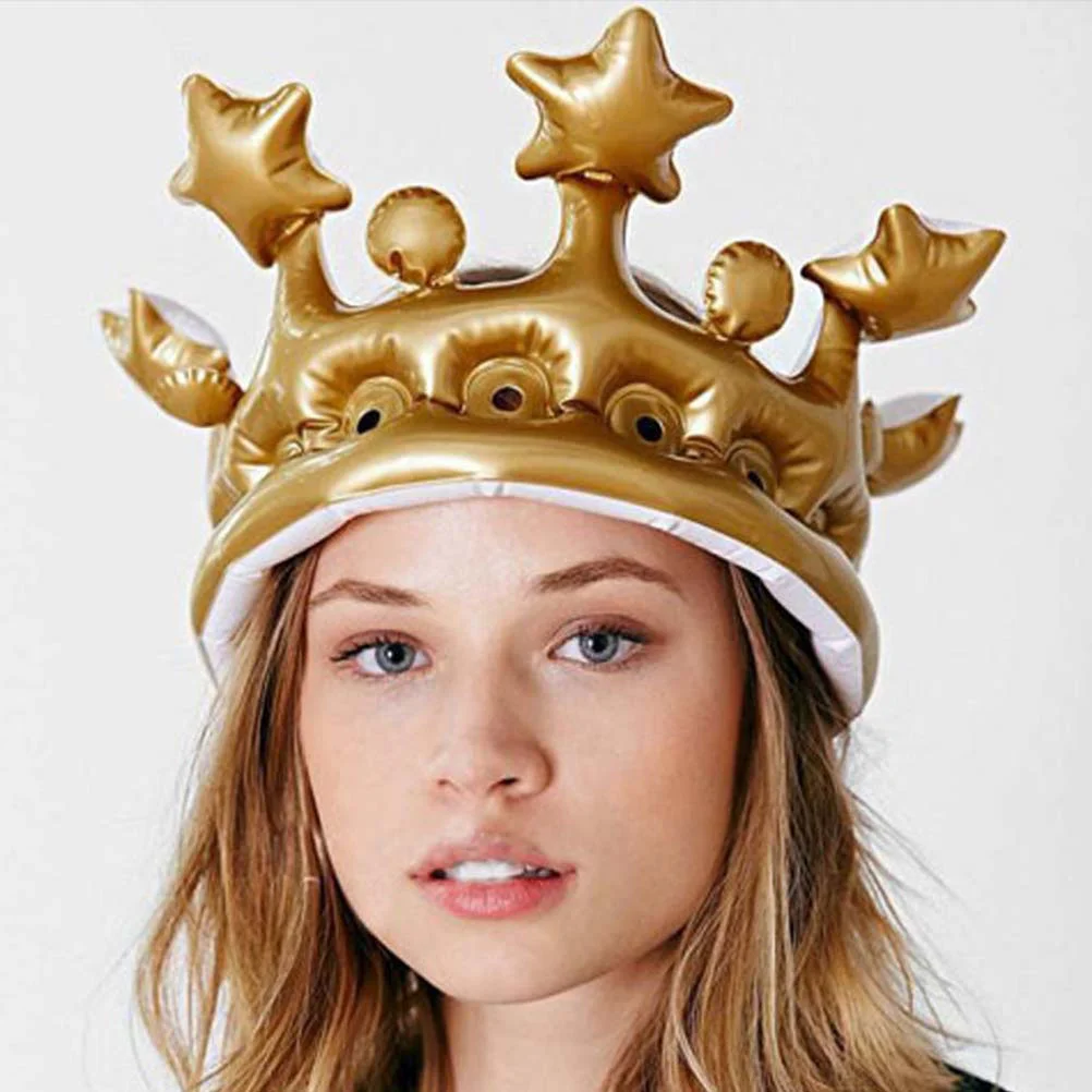 

Inflatable Gold Crown Hat Happy Birthday Hat Cap Headdress Cosplay Costume Event Stadium Props Party Decoration