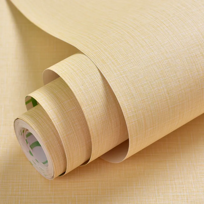 자기 접착 벽지 방수 솔리드 컬러 리넨 패턴 거실 침실 룸 캐비닛 장식 스티커