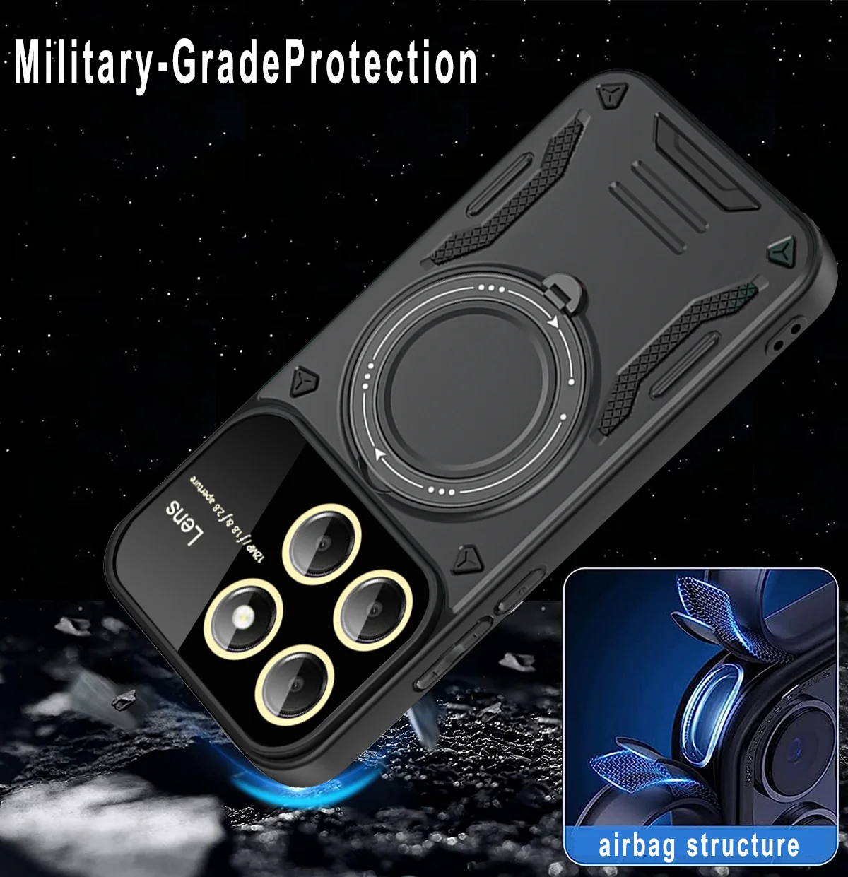 MagSafe Armor Wireless Charging Shockproof Case with Magnetic Ring Cover