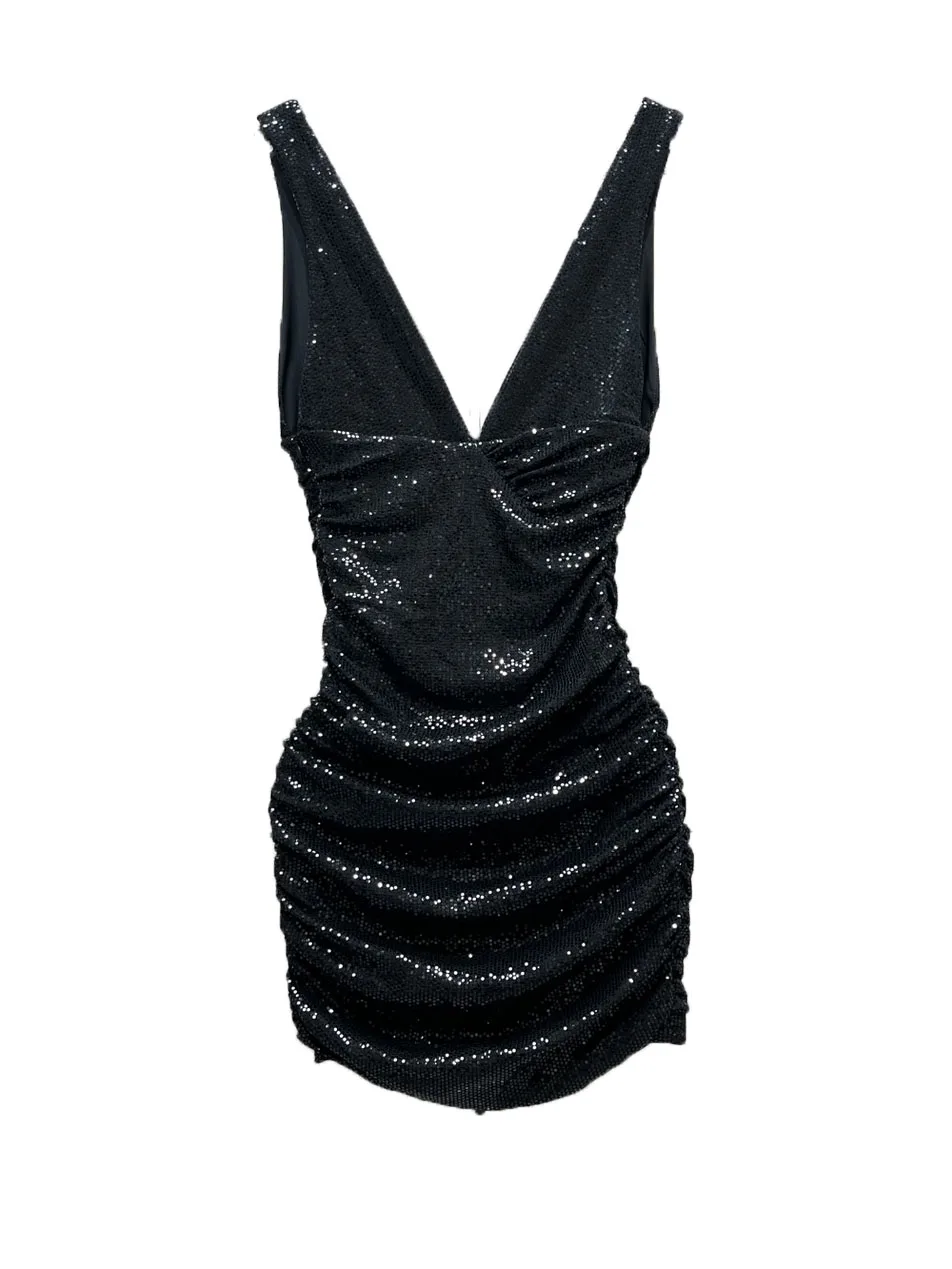 

Sequins v-neck dress casual fashion 2024 summer new 1212