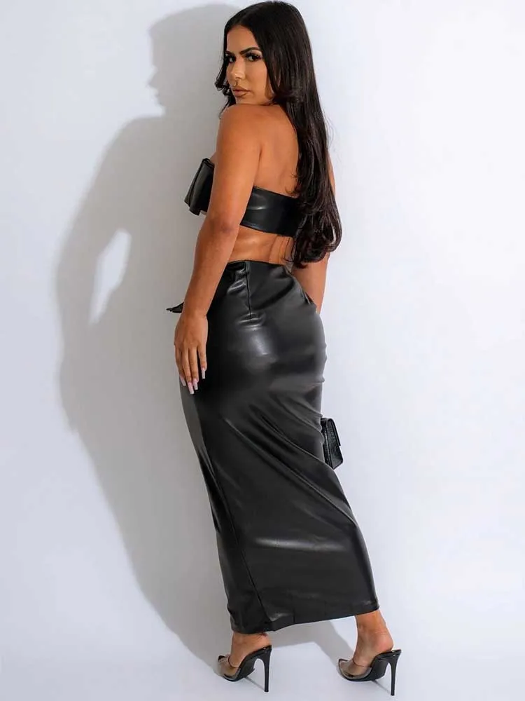 2 Stück Sets Frauen Outfit Luxus elegante Sommer Leder rock und kurz geschnittene Set Nachtclub tragen sexy Outfits Großhandel Drops hippin – Detail 7