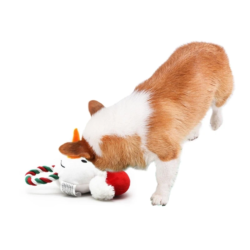 

Interactive Dog Chew Toy Plush Squeaky Toy for Teething Durable Tug-of-War Rope Toy Christmas Gift Cleaning Teeth