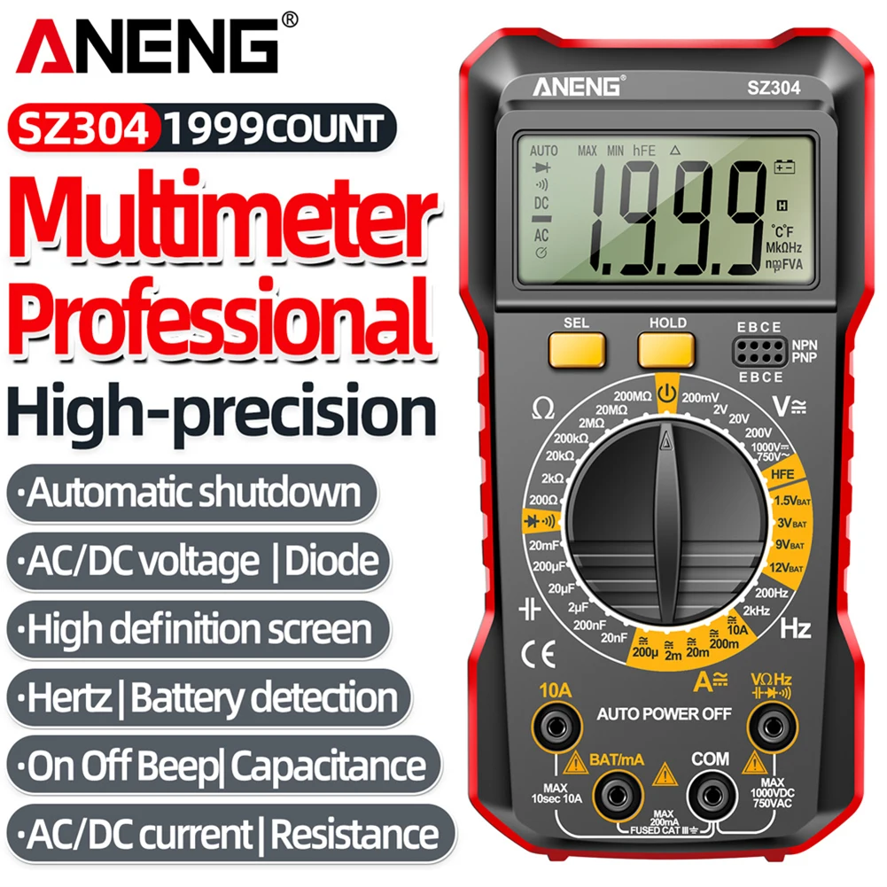 Digital Multimeter ANENG SZ304 Digital Multimeter Large Screen Voltage Detector Voltage Resistance Meter Multifunctional Handheld Electrical Tools