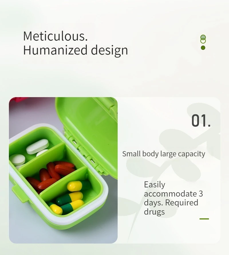 Compact Portable Pill Organizer with 3-Compartment Storage