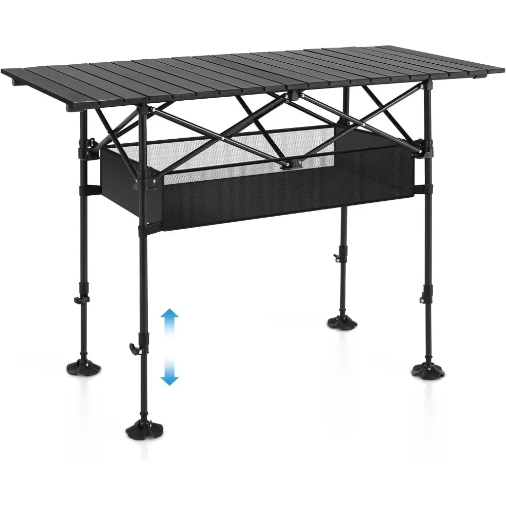 

Outdoor Folding Table with Adjustable Height, Large Storage Bag and Carrying Bag, Portable Aluminum Table, Camping Tab