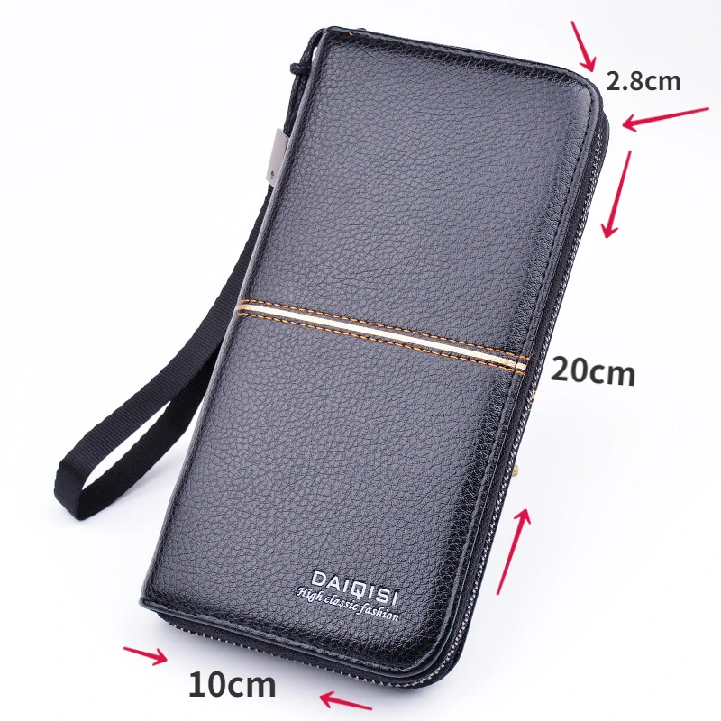 New Men's Wallet Long Zipper Handbag Men's Money Clip Business Casual Large Capacity Soft Leather Wallet Mobile Case 5
