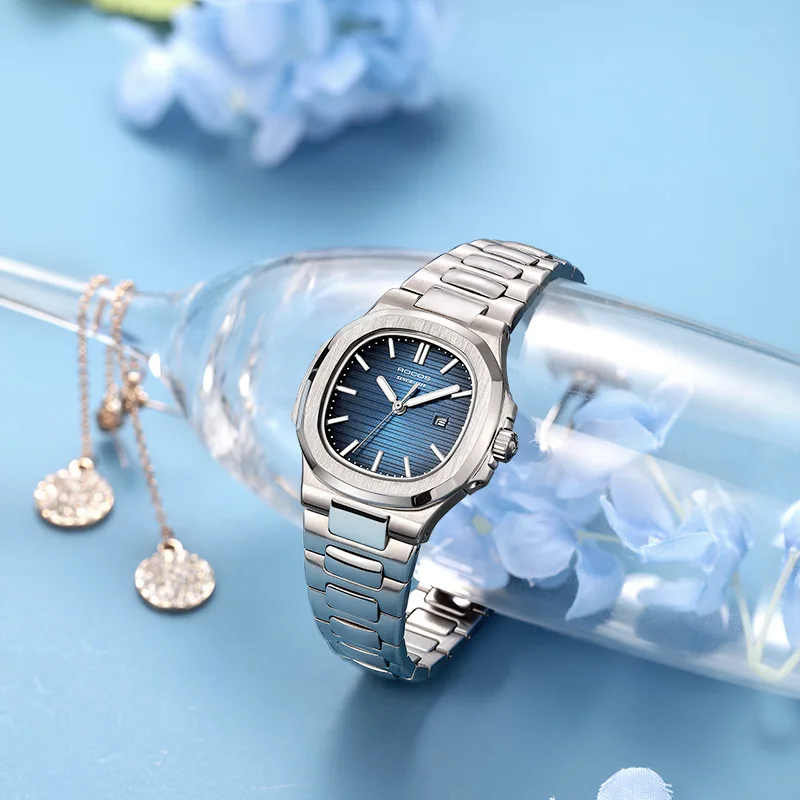 ROCOS Luxury Brand Watch Nautilus Ladies High Quality Fashion Quartz Blue Dial Square Wrist Watch Women's Waterproof Watch R139L 2