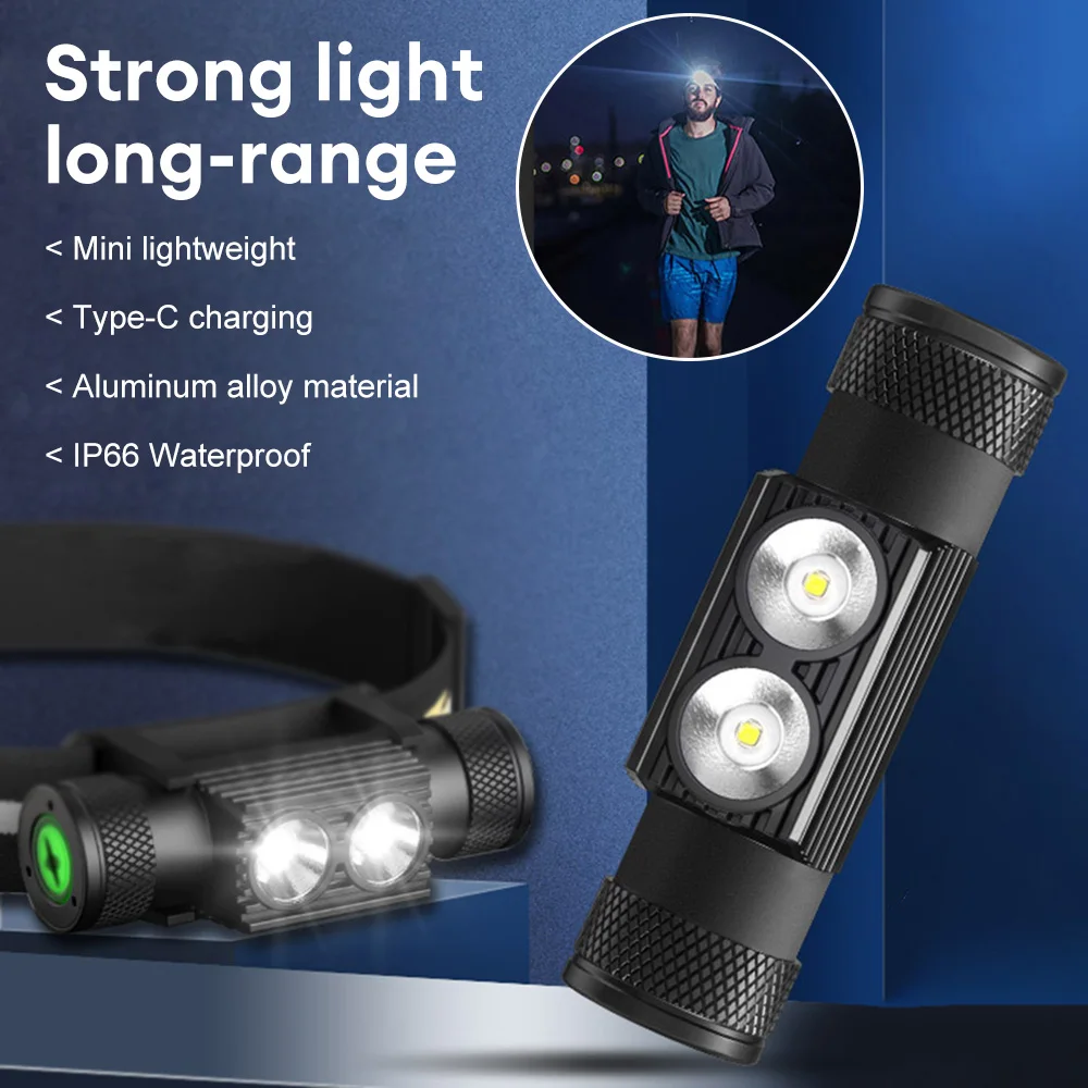 

LED Headlamp Fishing Strong Waterproof Headlight Emergency Lighting USB Rechargeable 18650 Battery Outdoor Camping