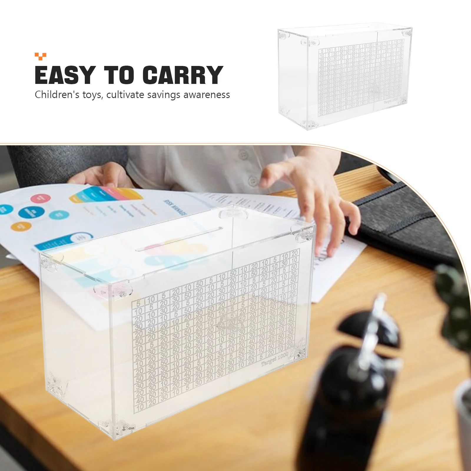 Transparent Piggy Bank for Adults Cash Vault Cashbox Banks Money Saving Acrylic 5