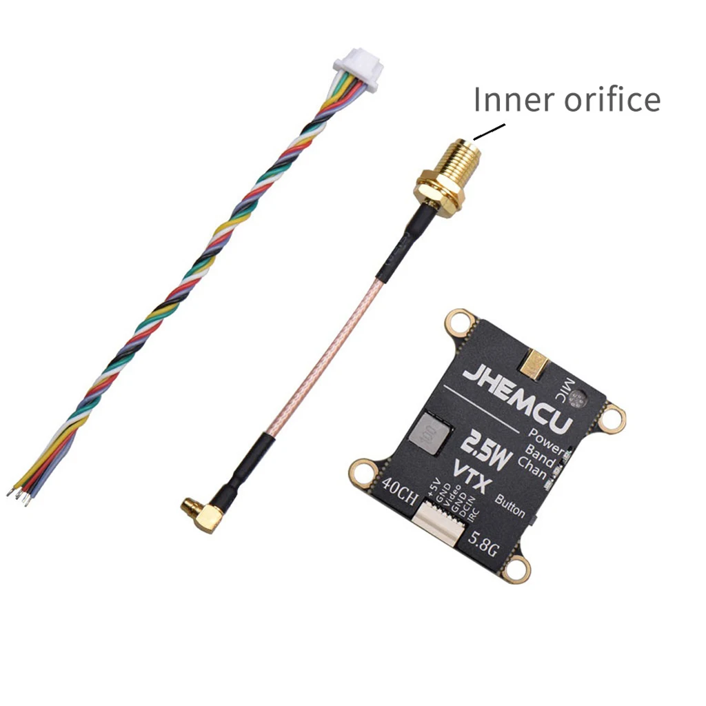 

JHEMCU 2.5W VTX 5.8G 40CH Adjustable FPV Transmitter Built-in Microphone Heat Sink 2-6S 30X30mm for RC Airplane FPV Long Range
