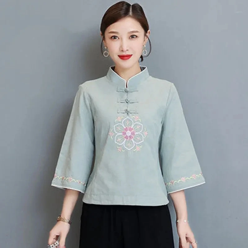 

Elegance Printing China Shirt New Chinese style Vintage Cheongsam Top Women Zen Tang Suit Fashion Modern Hanfu Chinese Clothing