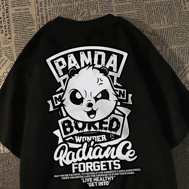 

Panda ins trendy brand cotton short sleeved T-shirt for men and women summer loose oversize couple emo y2k T shirt men clothing