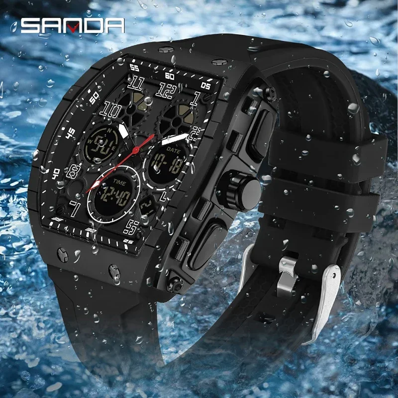 Sanda 6157  Waterproof  Alarm Clock Men Brand's New Electronic Watch Digital Multifunctional Fashion Trend Men's Watch Silicone, Alina Gadgets