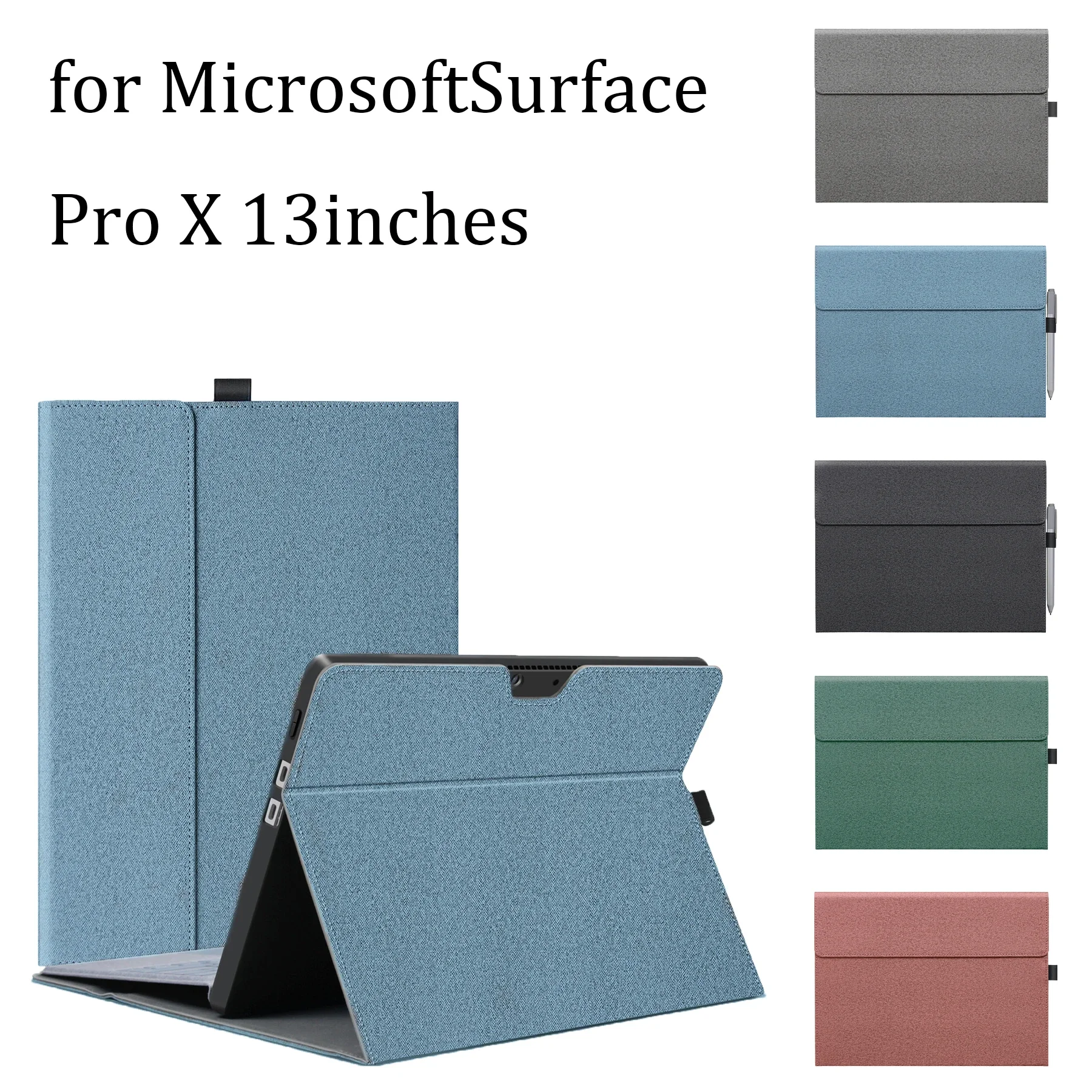 Microsoft Surface Pro X 13 Inch Case Stylus Holder Multi-Angle Stand Protective Folio Cover Models