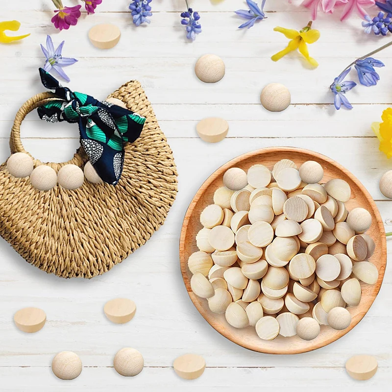 Description Picture 6 of itemHalf Wood Balls Bead Natural Half Wooden Balls Unfinished Split Wood Beads DIY Craft Arts Christmas Decor Half Round Wood Balls