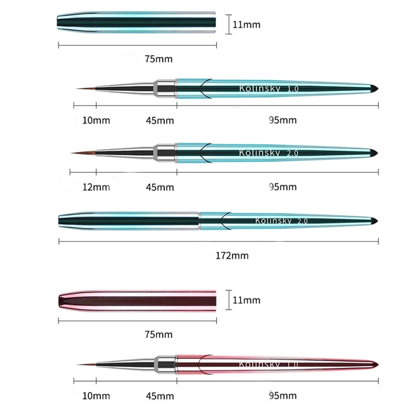 Kolinsky Nail Brush Art Painting 3D Acrylic Carving Gel Brushes Metal Pens Application Liner Drawing Pen Watercolor Nail Tools 2