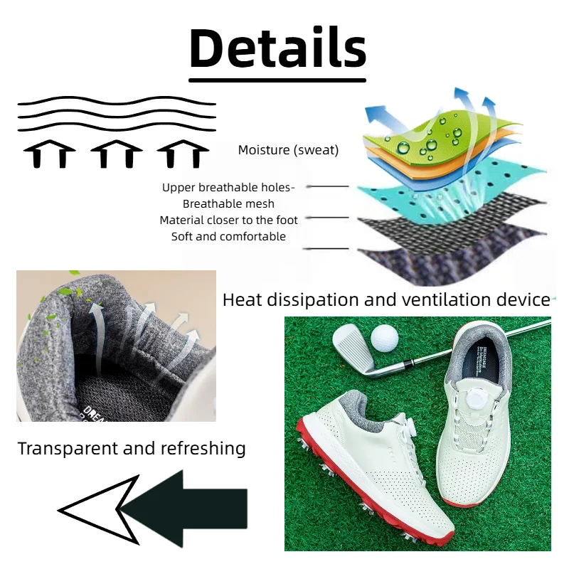 Lightweight Golf Shoes - High Fiber Breathable Upper Golf Non-Slip Rubber Outsole With Metal-Plastic Studs Easy Rotating Buckle